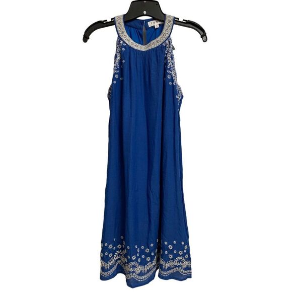 NWT THML Vittoria Embroidered Sleeveless Dress Lined Size S Cobalt Blue Scallop - Picture 1 of 12